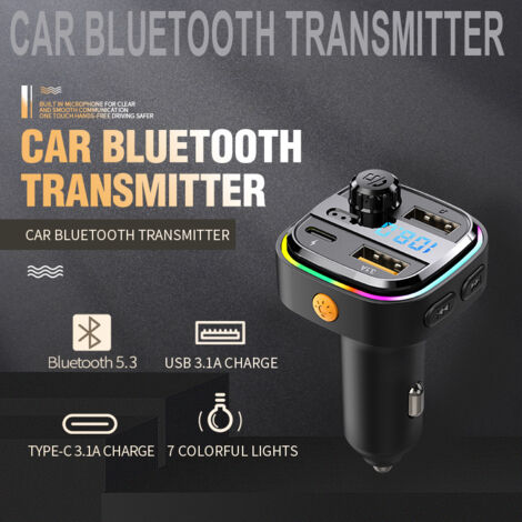 Cargador rápido para coche con reproductor MP3 Bluetooth, pantalla digital de frecuencia FM y cargador rápido para coche. (1/4)