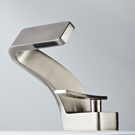 Grifo tipo cascada, grifo para lavabo, grifo híbrido, grifo para encimera, diseño moderno y creativo (plateado) (1/2)
