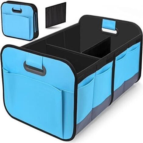 Bolsa organizadora para maletero de coche, bolsa de almacenamiento plegable para coche, reforzada y resistente, con compartimentos, adecuada para acampar, ir de compras y otras ocasiones (azul). (1/5)