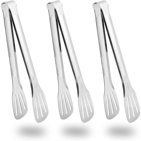 Pinzas de cocina de acero inoxidable, juego de 3, 24 cm, aptas para asar a la parrilla, cocinar, pasta, bufés, ensaladas (plateadas). (1/5)