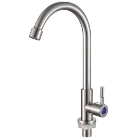 Grifo de fregadero de cocina de acero inoxidable, grifo de agua fría giratorio individual, rotación libre. (1/5)