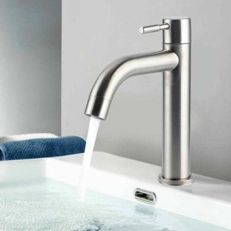 Grifo monomando de acero inoxidable plateado para lavabo, ideal para cocina, baño u hotel.