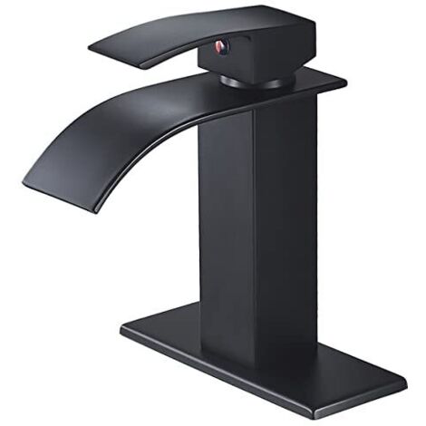 Grifo de baño moderno tipo cascada, versión estándar: altura 19 cm (7,5 pulgadas), negro. (1/5)