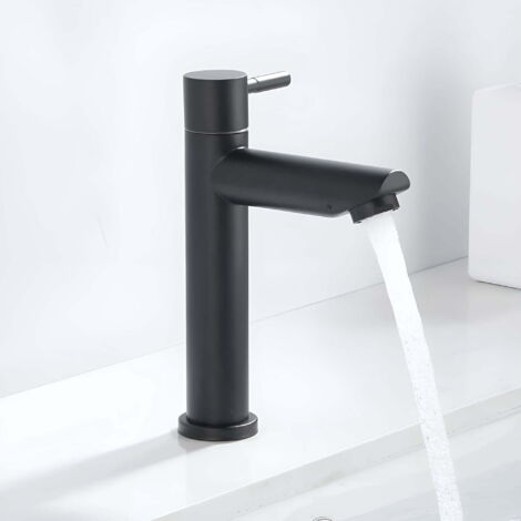 Grifo mezclador para lavabo de 18 cm (7 pulgadas), color negro mate. Grifo monomando para baño, montaje en encimera de un solo orificio, color negro. (1/3)
