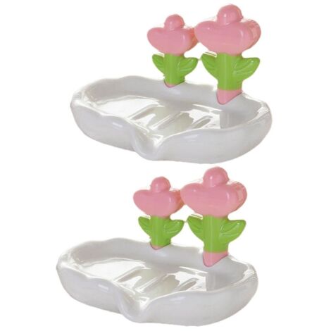 Juego de 2 jaboneras con estampado floral, de fácil drenaje, ideales para la cocina y el baño. Jabonera con estampado floral, decoración de encimera, recipiente de plástico para champú/jabón de ducha, (1/4)