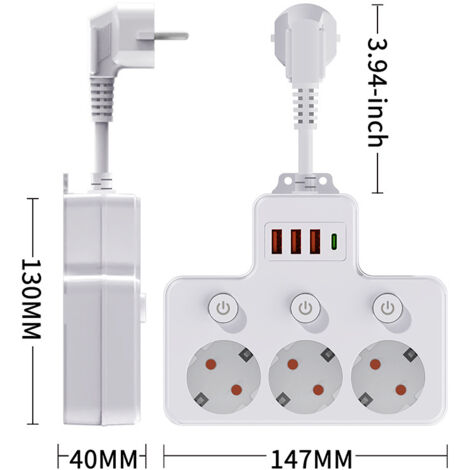 Adaptador de 1 a 3, regleta, regleta multipuerto USB Tipo-C, toma de corriente multifunción, cable de extensión, con interruptor, con puerto USB, toma de corriente, 1 pieza, estilo 1 (1/2)