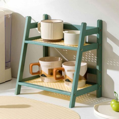 Cajas de almacenamiento de bambú de doble estante para la cocina, portavasos de ratán y cajas de almacenamiento para la despensa, adecuadas para oficinas, cocinas o baños, que ahorran espacio y realza