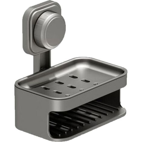 Jabonera autolimpiable de doble capa con ventosa y orificio de drenaje, ideal para el baño, de montaje en pared - gris (1/2)