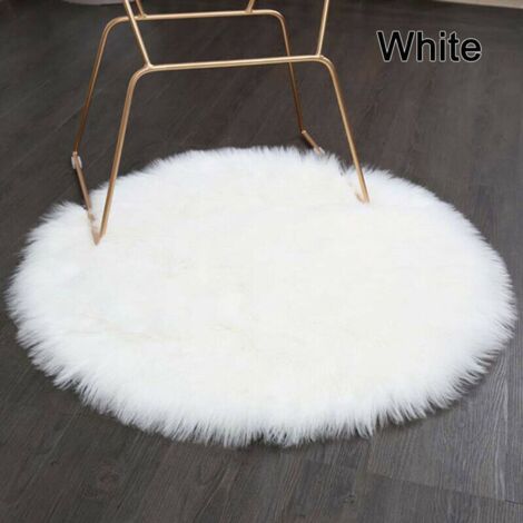 Dos alfombras redondas blancas de imitación de piel de oveja, ideales para el dormitorio. (1/4)