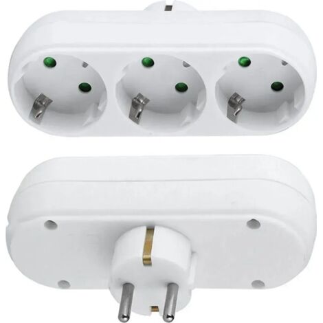 Dos adaptadores de enchufe de 3 polos estándar europeo y un enchufe distribuidor redondo de 3 polos con múltiples tomas. (1/3)