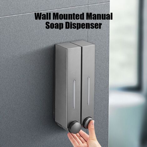 Dispensador de jabón líquido mural, 420 ml, ideal para baño, jabón de manos, gel de ducha y cocina, paquete de 2 - gris (1/5)