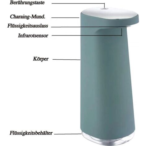 Dispensador automático de jabón líquido para lavavajillas, 450 ml, recargable por USB, resistente al agua, color verde oscuro. (1/4)