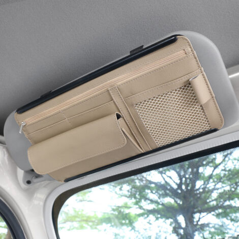 Estuche de cuero para guardar tarjetas, licencia de conducir, bolígrafos, gafas y documentos compatible con la mayoría de automóviles, SUV y camionetas (negro). (1/4)