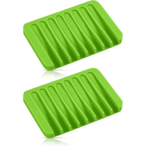 Juego de 2 jaboneras de silicona con escurridor, antideslizantes y portátiles - Verde (1/4)
