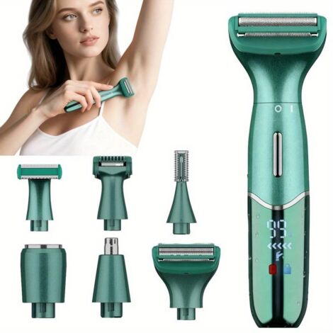 Rasoir electrico 6 en 1 para depilación de maillot y rostro, indolore y sans douleur (vert) (1/5)