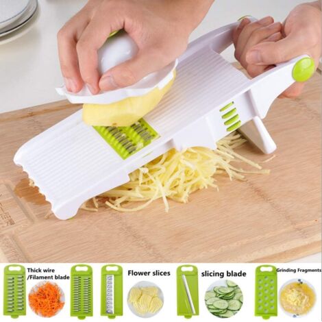 Procesador de alimentos pequeño, cortador de patatas con 5 cuchillas de acero inoxidable, pelador y cortador de verduras. (1/5)