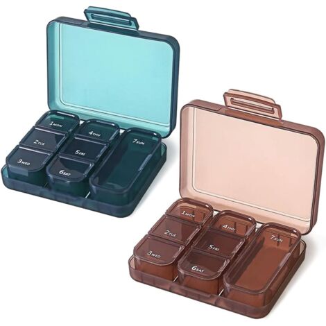 Caja de almacenamiento portátil de 2 piezas, caja de almacenamiento portátil pequeña sin BPA (7 días), caja de almacenamiento portátil (7 días), resistente a la humedad. (1/5)