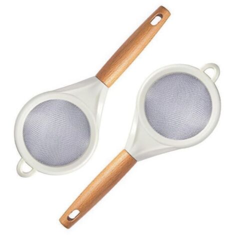 Dos coladores finos de acero inoxidable con asas, juego de coladores de cocina, para harina, té, arroz y azúcar, modelo colgante, 25 cm. (1/5)