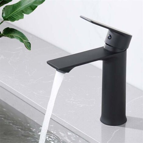 Grifo de baño, monomando negro, grifo de lavabo de acero inoxidable, diseño elegante. (1/5)