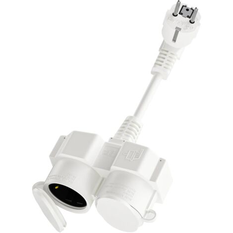 Cable alargador con dos enchufes, resistente al agua IP44, ideal para el hogar, la oficina, uso interior o exterior - blanco (1/5)