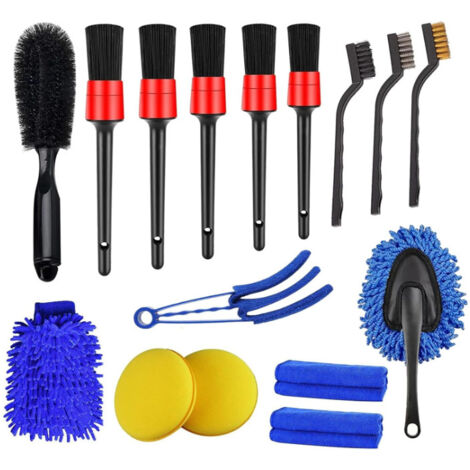 Kit de limpieza para coches con 16 cepillos y herramientas de detallado.