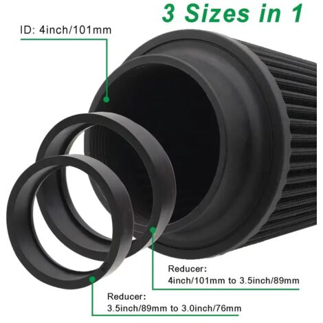 1 elemento de filtro de aire para automóvil, cabeza de hongo de 3/3.5/4 pulgadas, 76/89/101 mm, pieza de modificación de admisión del motor - negro. (1/5)