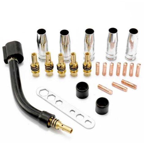 Un kit de conectores de 24 piezas para la antorcha de soldadura 15AK, que incluye consumibles, varillas de soldadura, cubiertas protectoras y codos de cuello de cisne para máquina de soldadura MIG.