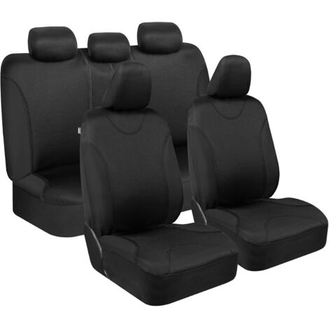 Juego completo de fundas negras para asientos de coche: fundas universales a juego para camiones y SUV fundas para asientos delanteros, asientos traseros y reposacabezas, aptas para interiores de auto (1/5)