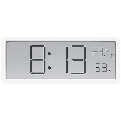 Reloj de pared digital blanco, de 20 cm, con indicador de temperatura, humedad y fecha, pantalla grande, se puede montar en la pared o colocar sobre una mesa, funciona con pilas (pilas no incluidas).