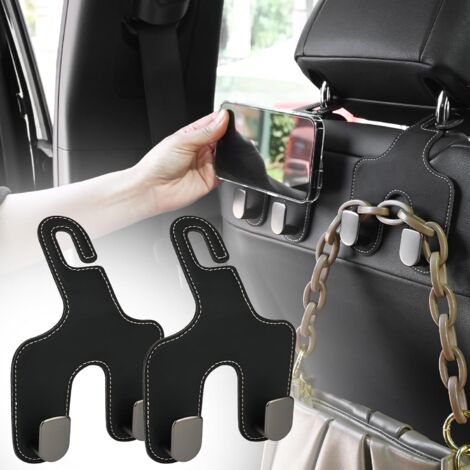 Ganchos para bolsas de coche, un juego de 2 soportes de cuero para reposacabezas, ganchos de almacenamiento para coche, ganchos para reposacabezas 2 en 1 para colgar bolsos. (1/5)