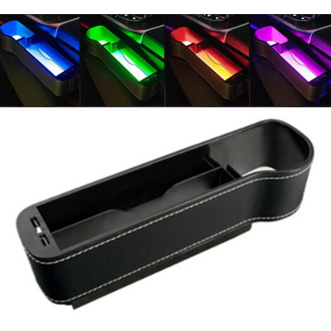 Caja de almacenamiento para asiento de coche con compartimento lateral, portavasos y luz ambiental. (1/5)