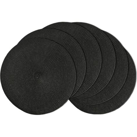Juego de 6 manteles individuales redondos de color negro, de 36,5 cm de diámetro cada uno, lavables y resistentes al calor, aptos para cocinas, espacios interiores y exteriores, hogares, restaurantes 