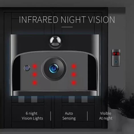 Timbre inalámbrico exterior resistente al agua con cámara, batería, visión nocturna e interfaz de alta definición.