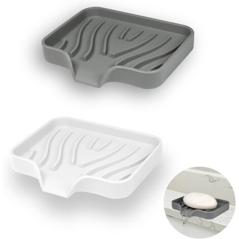 Dos jabones de silicona, jabón de goteo, jabón de esponja, jabón en bola, baño, cocina, ducha, diseño antideslizante (blanco + gris) (1/5)