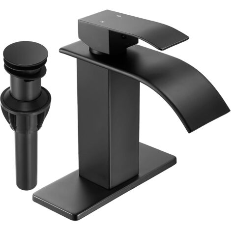 Grifo de baño negro estilo cascada con una sola manija. (1/3)