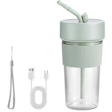 Licuadora eléctrica portátil pequeña con pajita, batidora de frutas recargable, mini licuadora para interiores y exteriores (verde) (1/4)