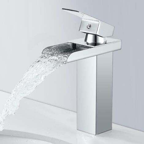 Grifo de baño moderno tipo cascada, grifo de lavabo cromado tipo cascada, proporciona agua fría y caliente, G 3/8 (1/5)