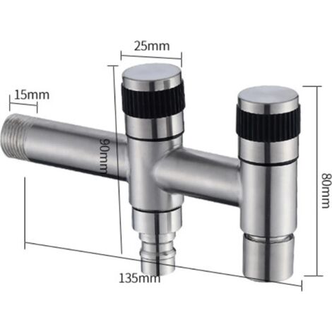 Grifo multifuncional, grifo doble de acero inoxidable para conexión de suministro de agua de jardín. (1/3)