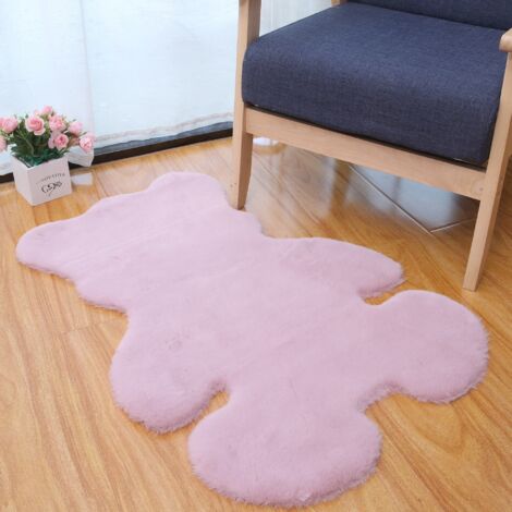 Alfombra de peluche con diseño de oso adorable, tapete de felpa artificial con estampado de dibujos animados, manta para mesita de noche para dormitorio/guardería, 6090 cm (rosa)