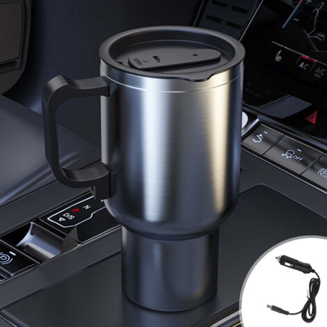 Taza térmica para coche de 12 V, taza de viaje de acero inoxidable, calentador de bebidas portátil, calentador de café/té para coche, ideal para viajes largos y excursiones en coche. (1/5)