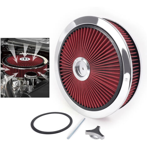 1 filtro de aire automotriz redondo, lavable y de alto flujo, rojo, 14 pulgadas x 3 pulgadas, para YX003-70-115 (1/5)