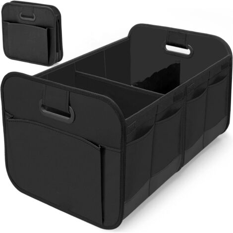 Bolsa organizadora para maletero de coche, bolsa de almacenamiento plegable para coche, reforzada y resistente, con compartimentos, adecuada para acampar, ir de compras y otras ocasiones (negra). (1/4)
