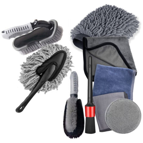 Kit de lavado de autos de 9 piezas que incluye cepillos, cepillos para neumáticos y llantas, y kit de detallado. (1/3)