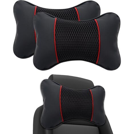 Un juego de 2 cojines de soporte para el cuello para asientos de coche, protector de cuello, reposacabezas y accesorios para coche (negro y rojo). (1/5)