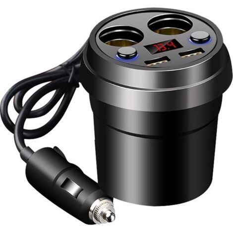 Adaptador de 12 V - Cargador USB para coche - Divisor de portavasos - Negro - Accesorios para el interior del coche (1/4)