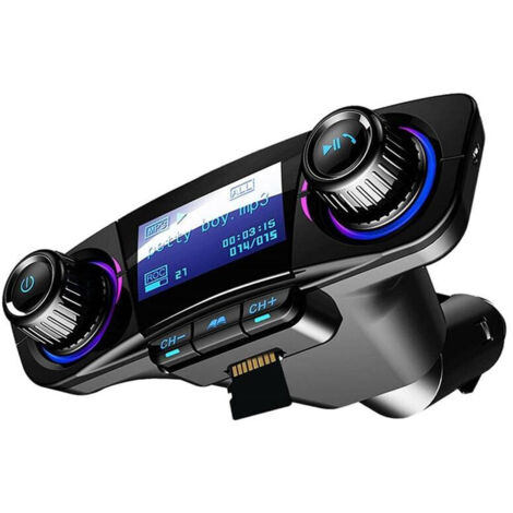 Kit adaptador de audio Bluetooth manos libres para coche con transmisor FM y reproductor de MP3, y 2 puertos de carga USB.
