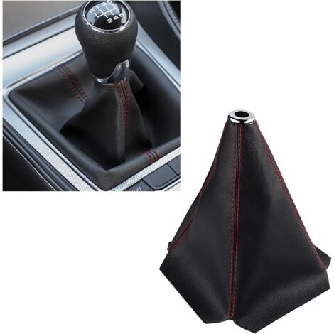 Funda para la palanca de cambios, cubierta antipolvo de cuero y fibra de carbono, accesorio interior de General Motors, cubierta para la palanca de cambios manual/automática (negra con costuras negras (1/5)