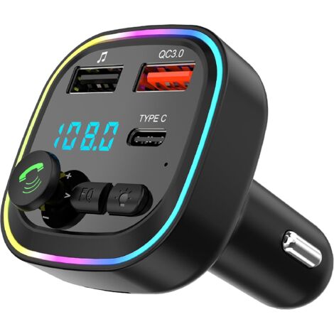 Transmisor FM Bluetooth 5.3, adaptador inalámbrico manos libres para coche, reproductor MP3 Bluetooth inalámbrico con carga rápida QC3.0, 2 puertos USB + 1 puerto Tipo-C, llamadas manos libres, compat (1/5)