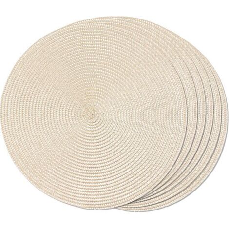 Juego de 6 manteles individuales redondos tejidos - lavables - antideslizantes - 38 cm - beige