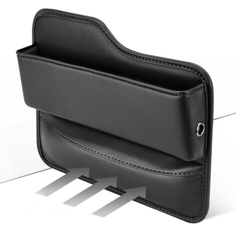 Organizador lateral derecho para coche, caja de almacenamiento para el espacio entre el asiento y la consola central, fabricado en piel sintética (PU), con bolsillo de almacenamiento. (1/5)